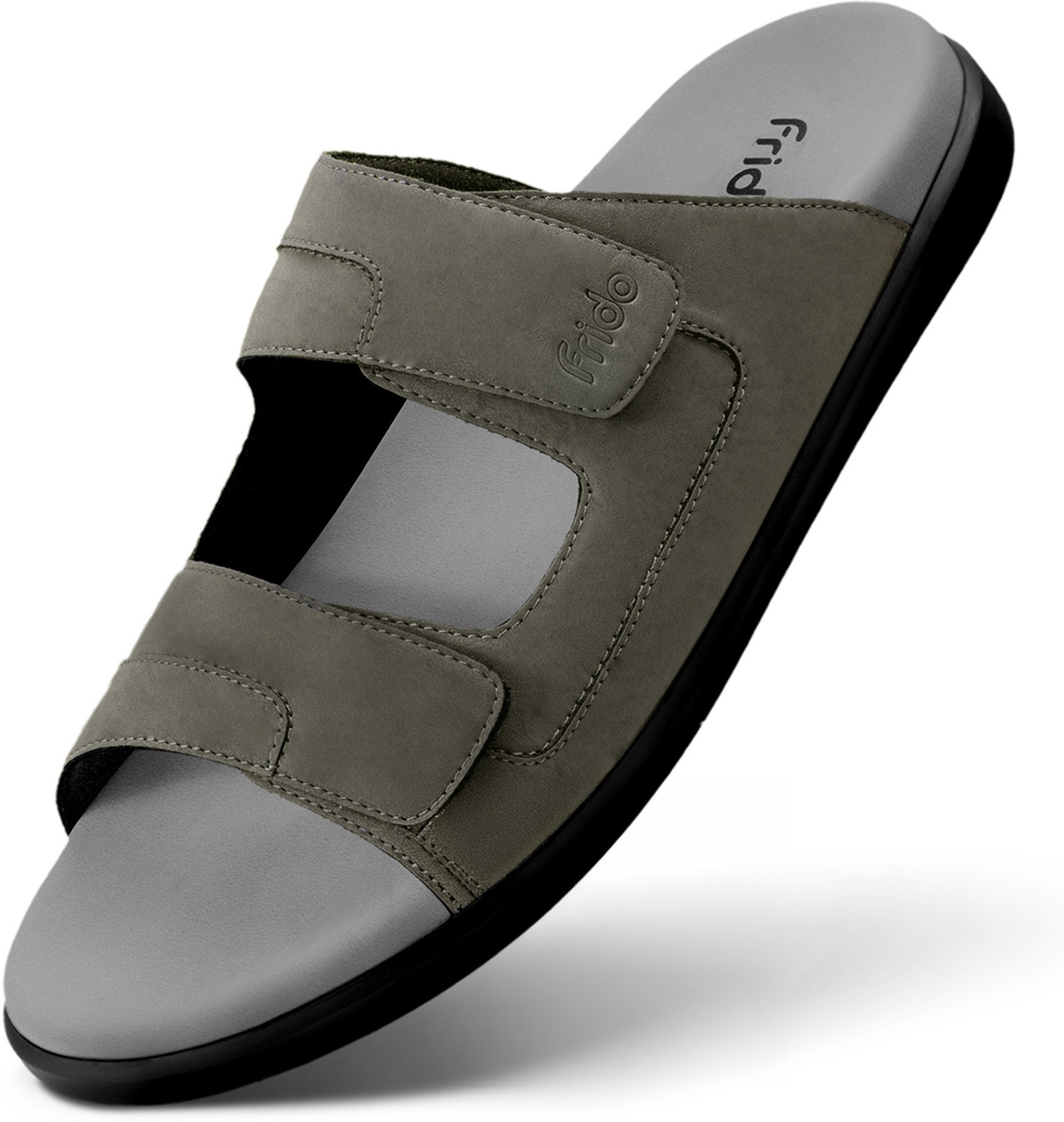 Frido Comfort Dual Strap Footwear With Bounce Back Cushioned Footbed Adjustable Velcro Men Casual