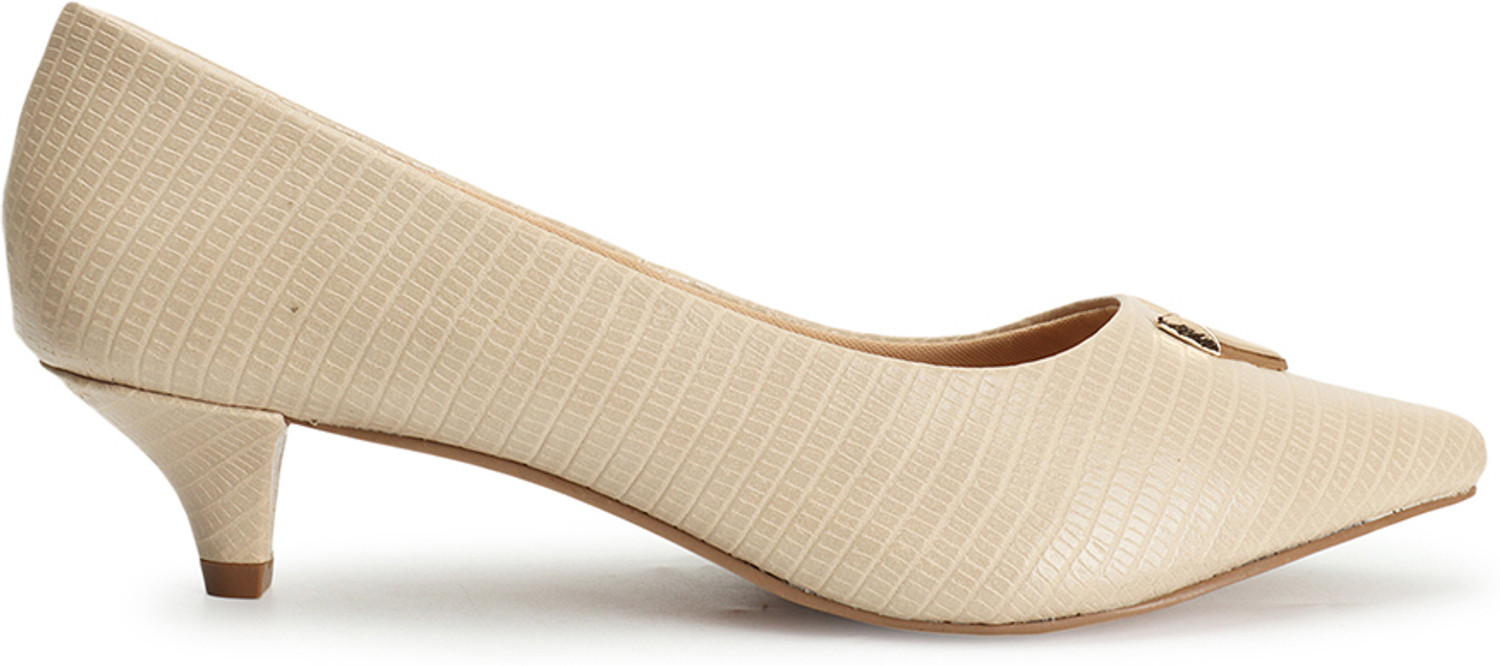 Image of CARLTON LONDON Women Women's Textured Pointed Toe Block Heel Pumps Heels Sandal (Beige, 4)
