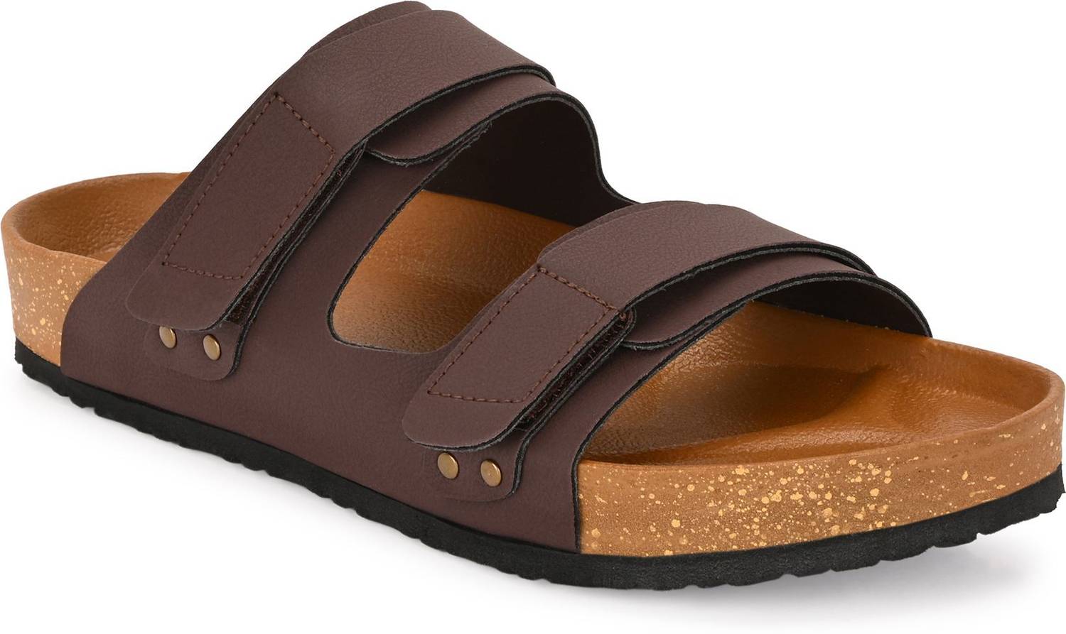 UNDERROUTE Men's Brown Dual Strap Buckle Sandals - Image 2