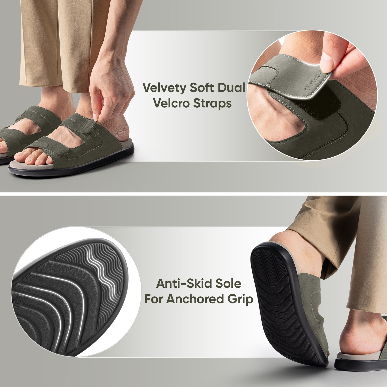 Image of Frido Comfort Dual Strap Footwear With Bounce Back Cushioned Footbed Adjustable Velcro Men Casual