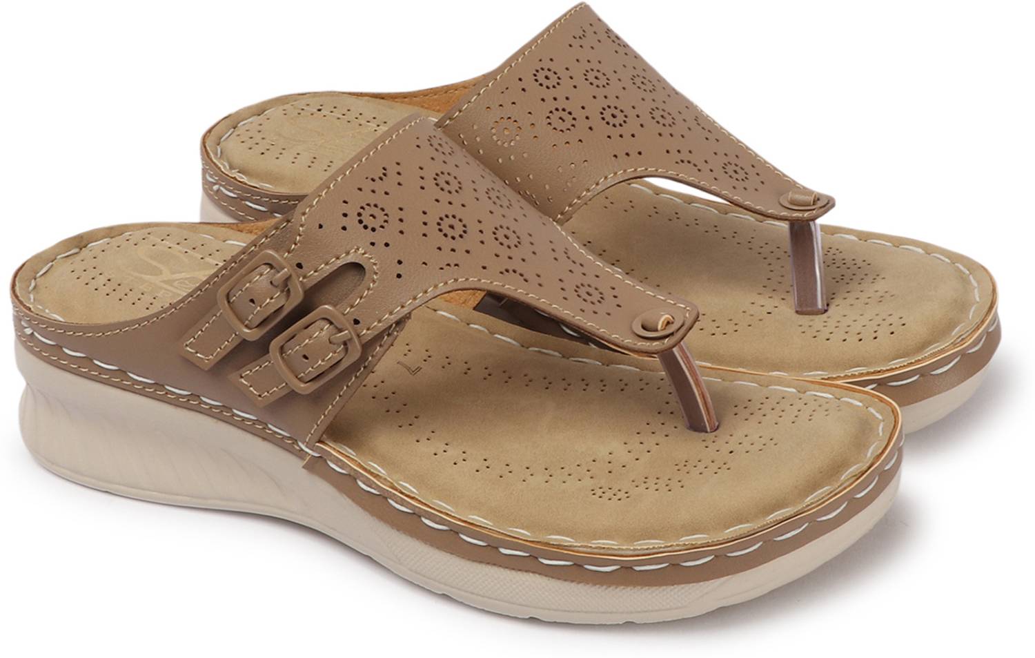 STEPIZIA Women Wedges Sandal (Beige , 4)