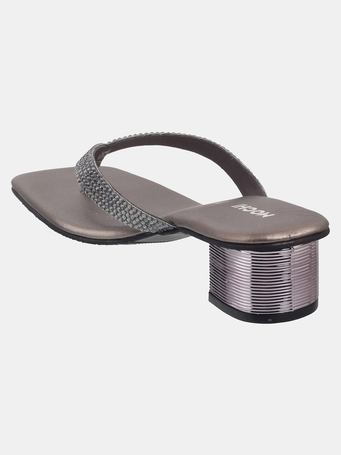 Image of MOCHI Women GreyEmbellishedBlock Heels Sandal (Grey, 4)