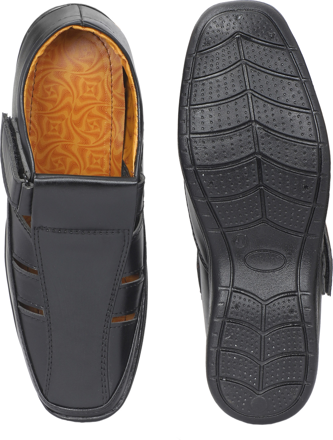 Image of biloni Men Flats Sandal (Black, 9)