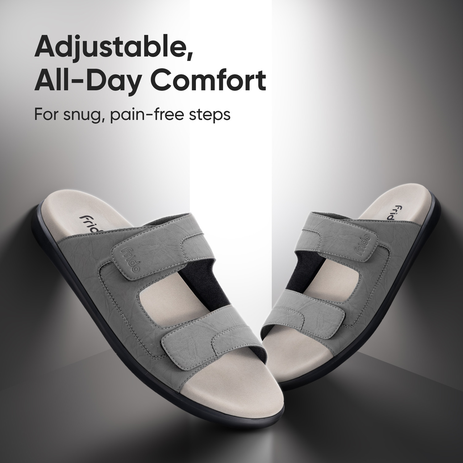 Image of Frido Comfort Dual Strap Footwear With Bounce Back Cushioned Footbed Adjustable Velcro Men Casual