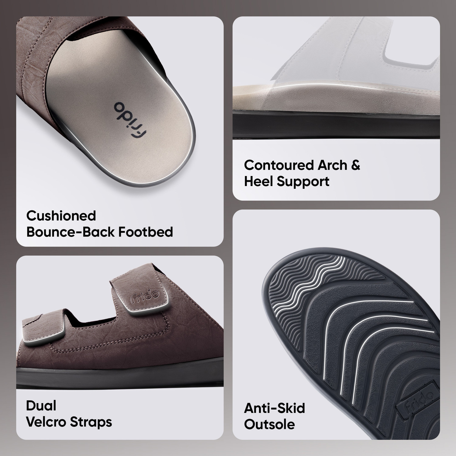 Image of Frido Comfort Dual Strap Footwear With Bounce Back Cushioned Footbed Adjustable Velcro Men Casual