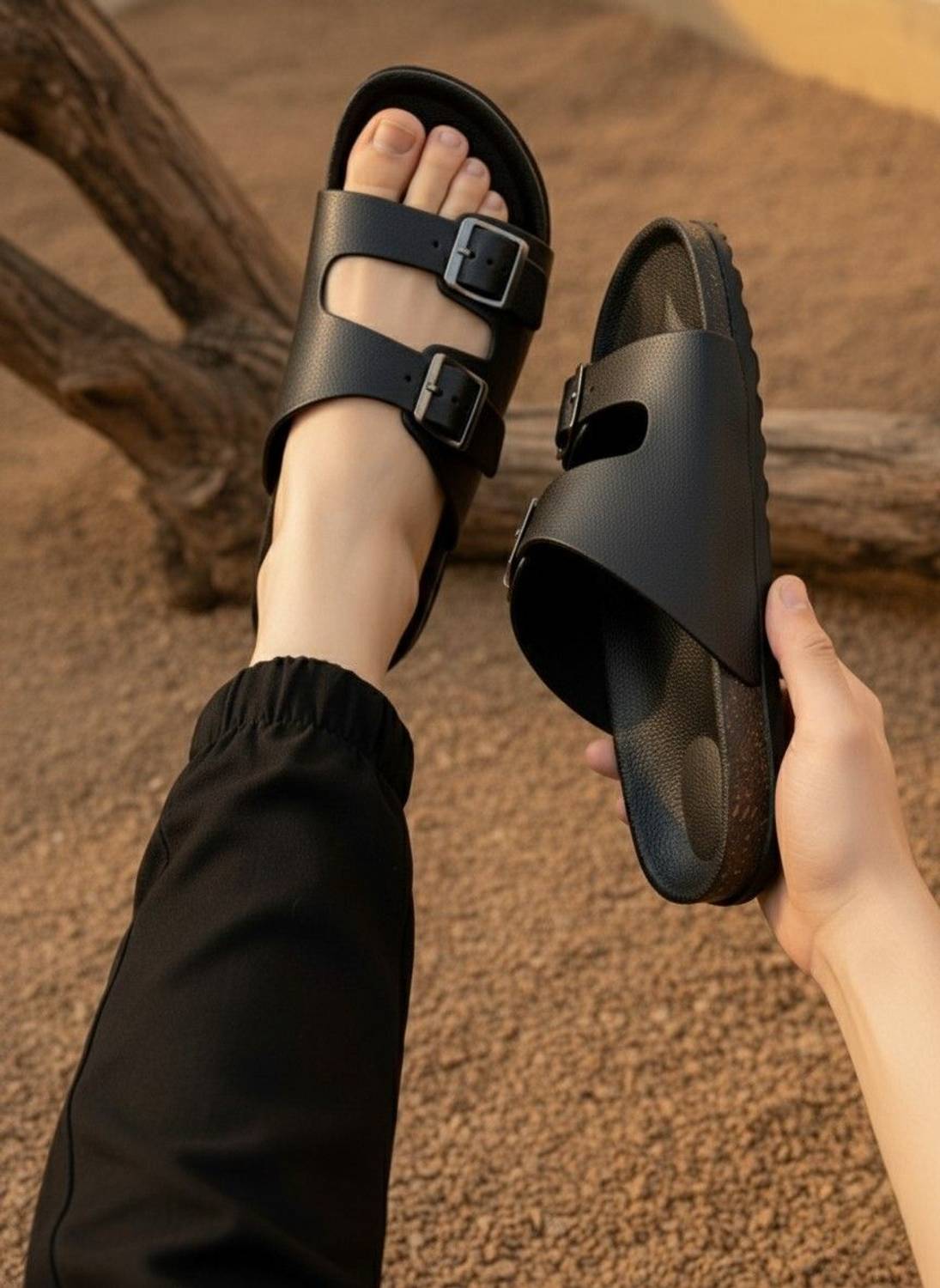 GLB Men Black Sandals - Image 2