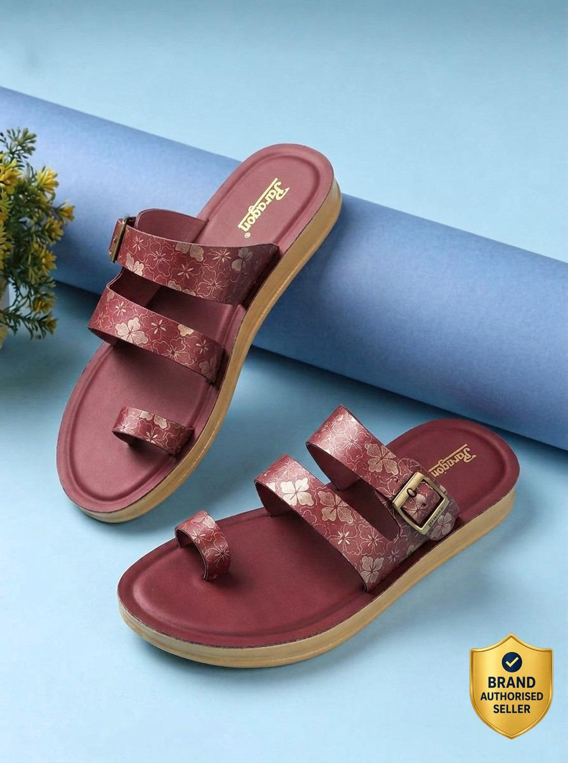 Image of Paragon Women Women Stylish One-Toe Flats with Adjustable Buckle for Comfort Casual Sandal (Maroon, 8)
