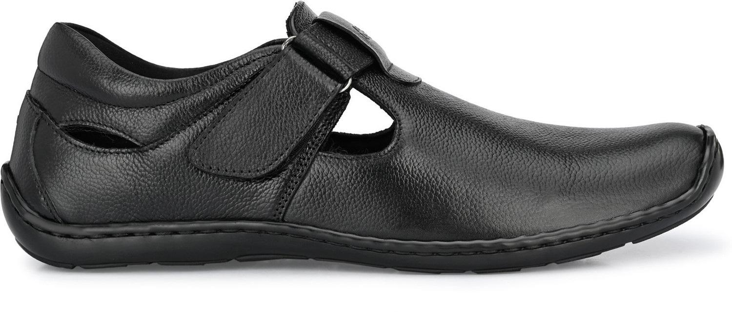 Image of Hitz Black Leather Shoe-Style Sandals Men Casual