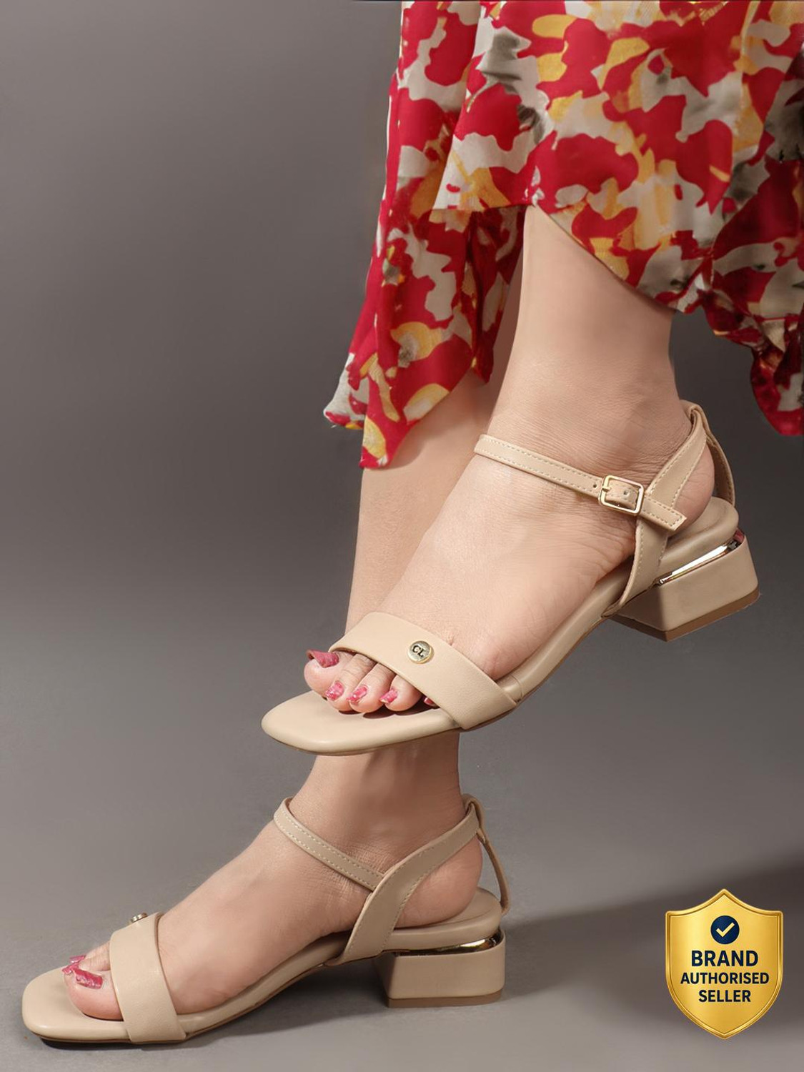 Image of CARLTON LONDON Women's Party Block Heel Sandals with Buckles Women Heels