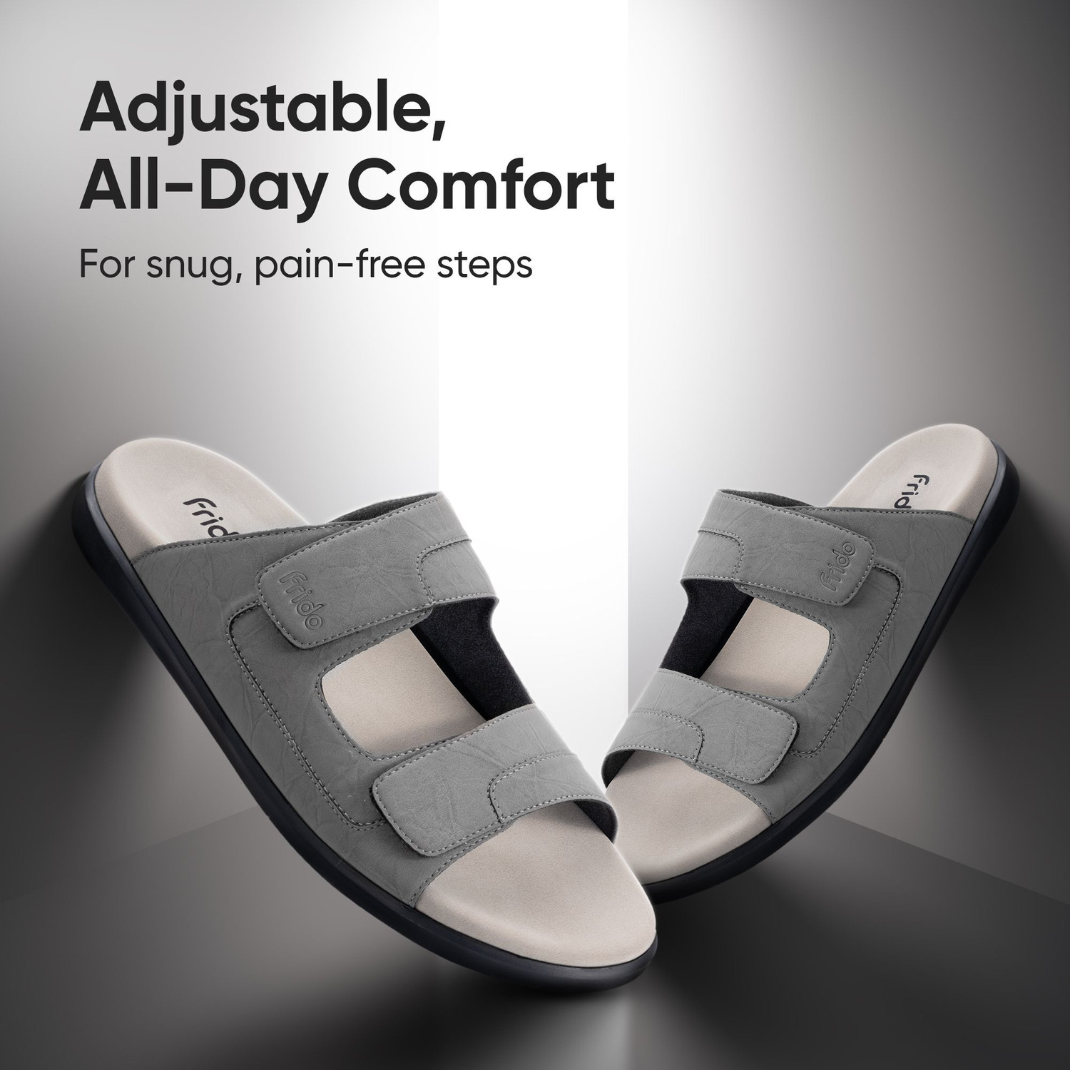 Image of Frido Comfort Dual Strap Footwear With Bounce Back Cushioned Footbed Adjustable Velcro Men Casual