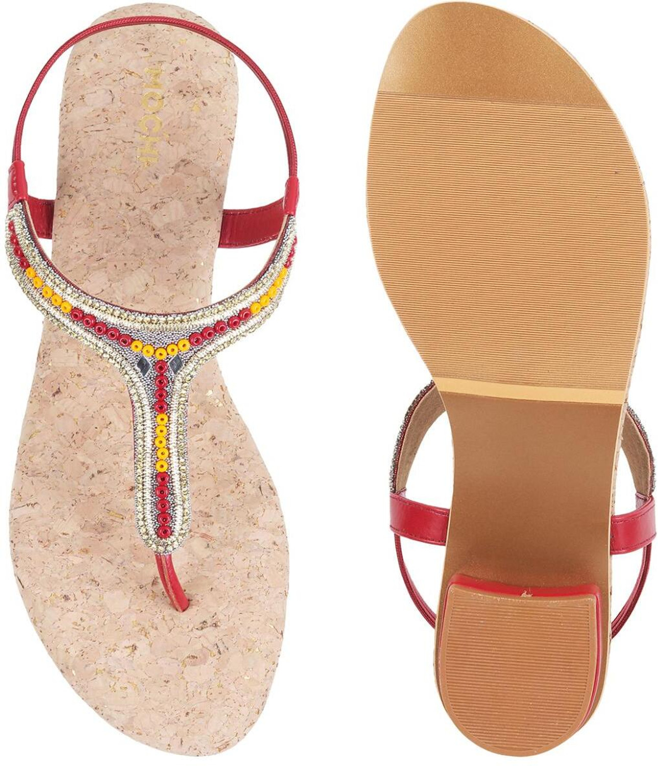 Image of MOCHI EmbellishedT-StrapFlatsWithBackstrap Women Heels