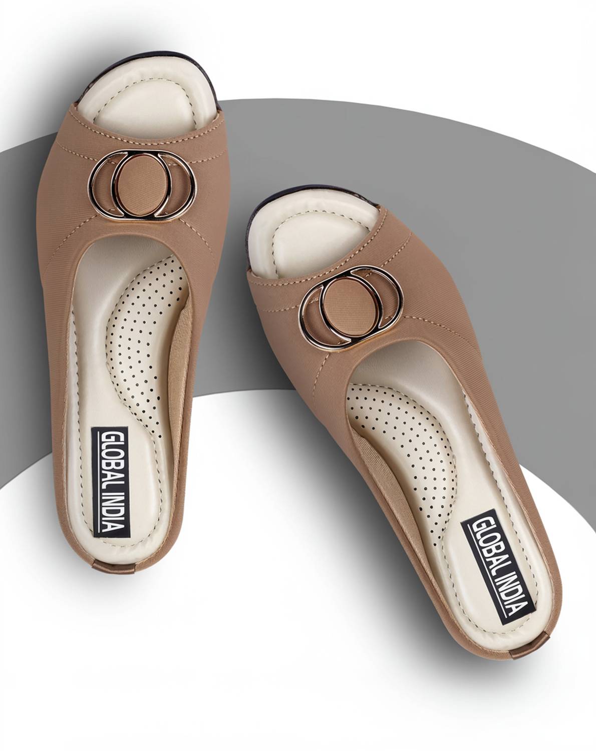 Global India Women Flats Sandal (Beige , 6)