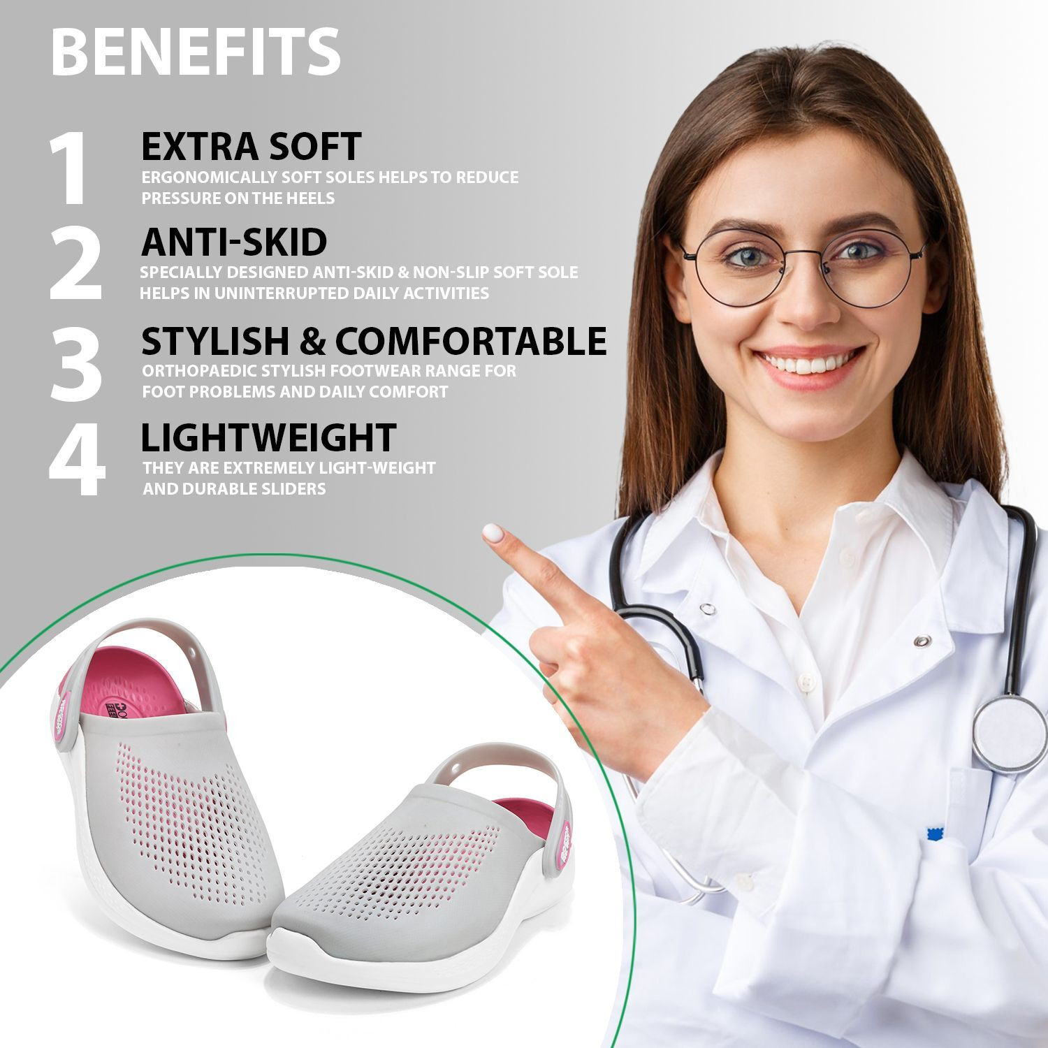 Image of DOCTOR FEEL SOFT Orthopedic Clogs Arch Support Soft Sole Comfortable Daily Use Shoes Women Clogs