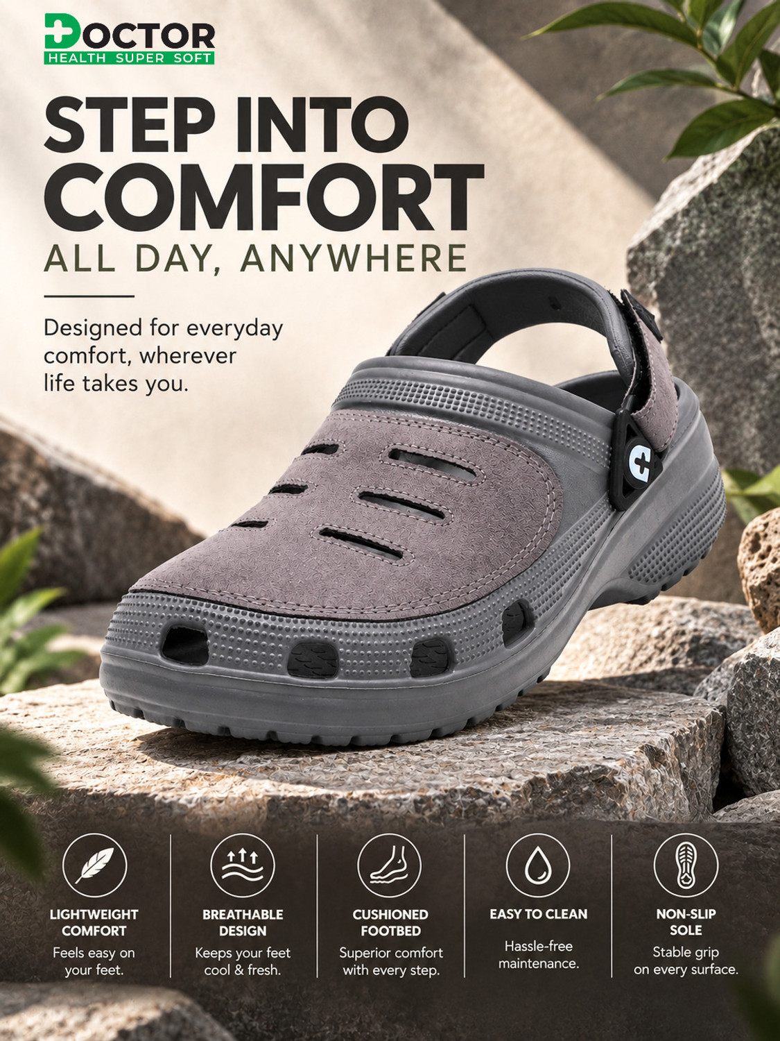 Image of Doctor Health Super Soft Men Clogs Sandal (Grey, 10)