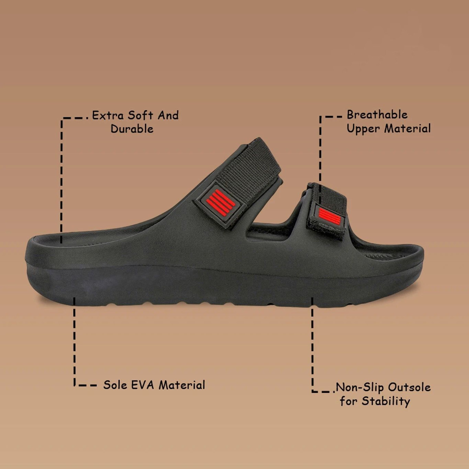 Image of HOTSTYLE Men Flats Sandal (Black, 9)
