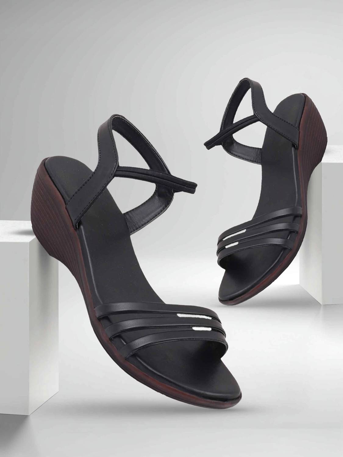 LEE FEET Women Wedges Sandal (Black , 5)
