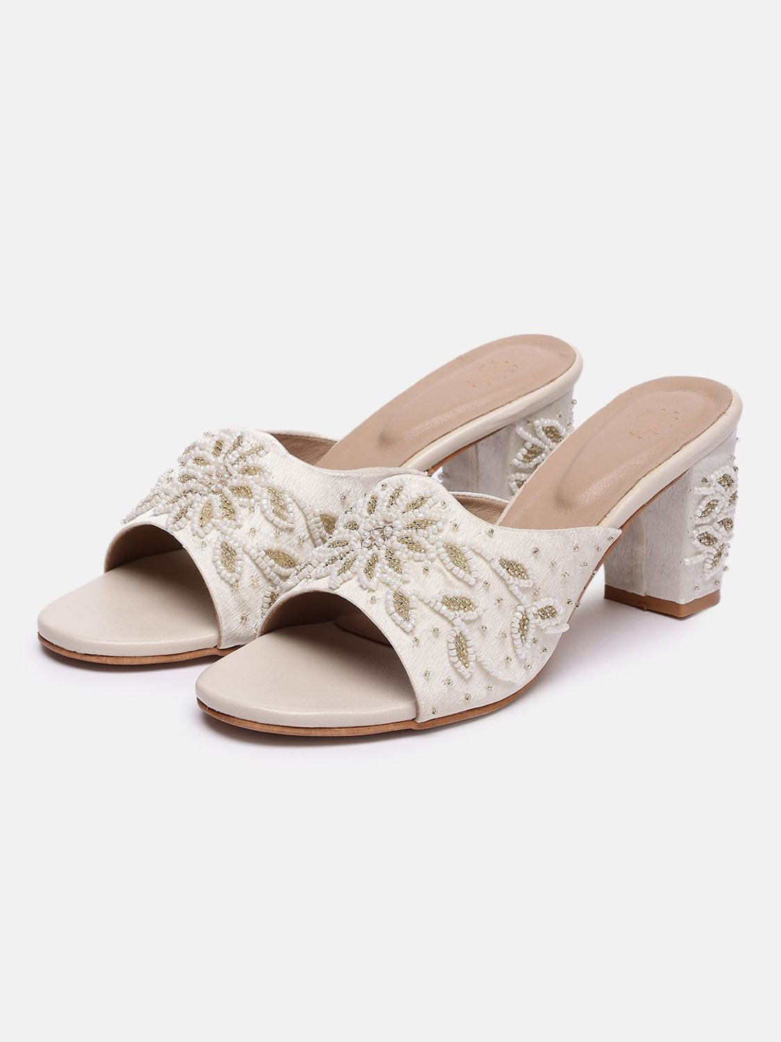 Image of House of Pataudi Women Heels Sandal (Off White, 5)