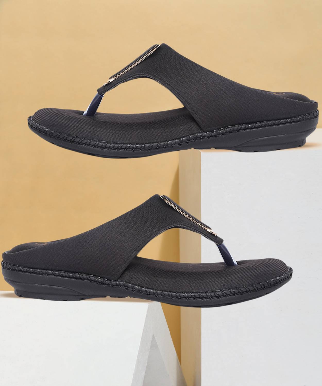 ORTHO JOY Women Wedges Sandal (Black , 4)