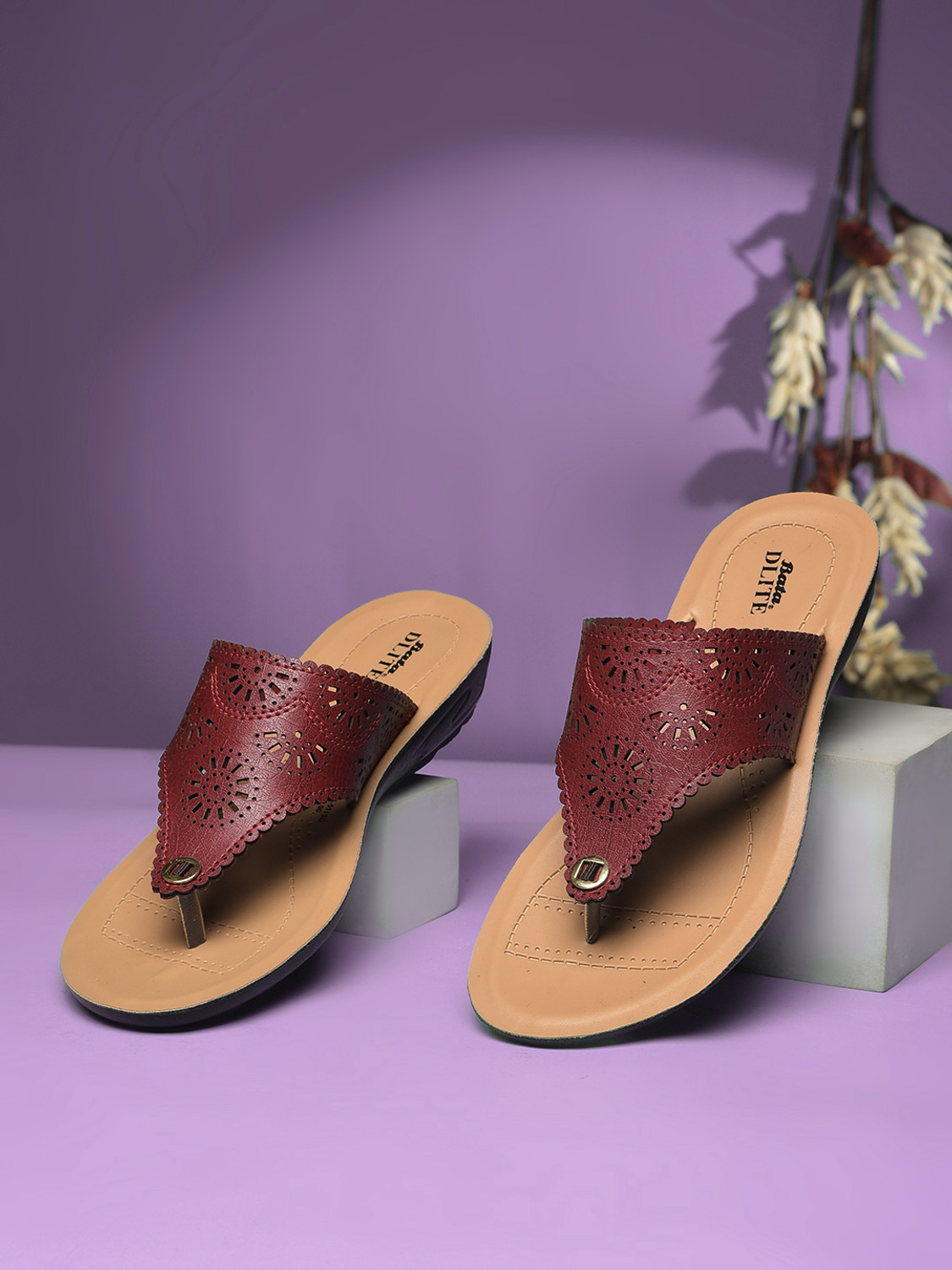 Image of Bata Women Flats Sandal (Maroon, 6)