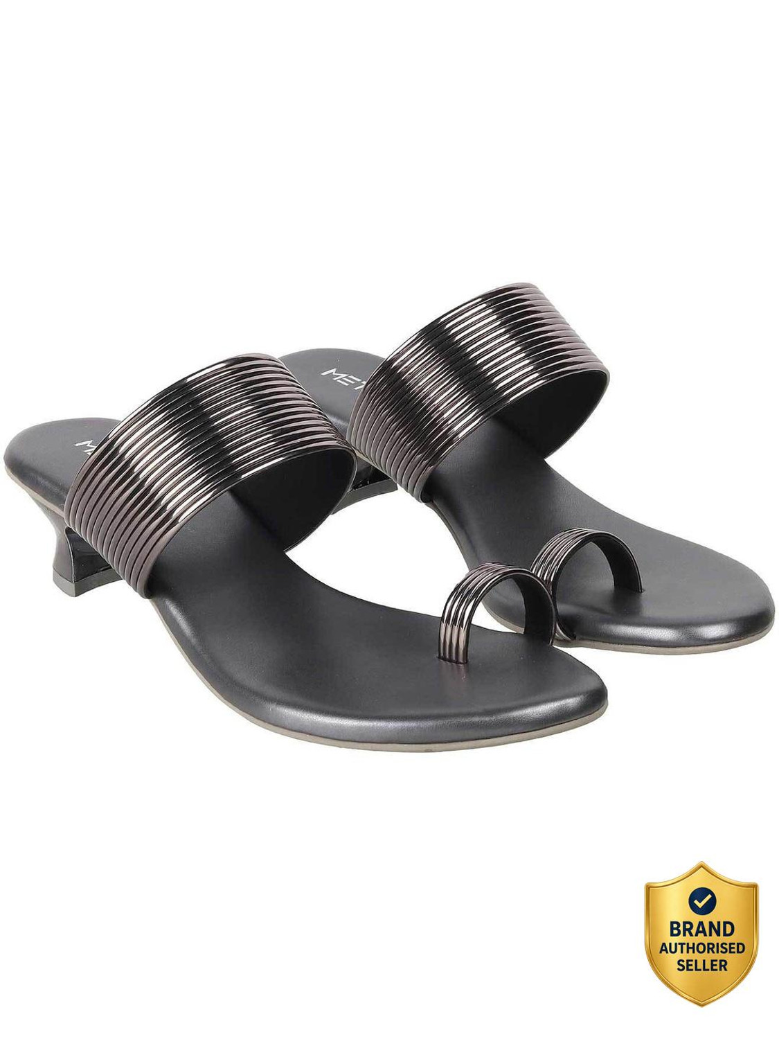 Image of METRO Women GreyTexturedKitten Heels Sandal (Grey, 5)