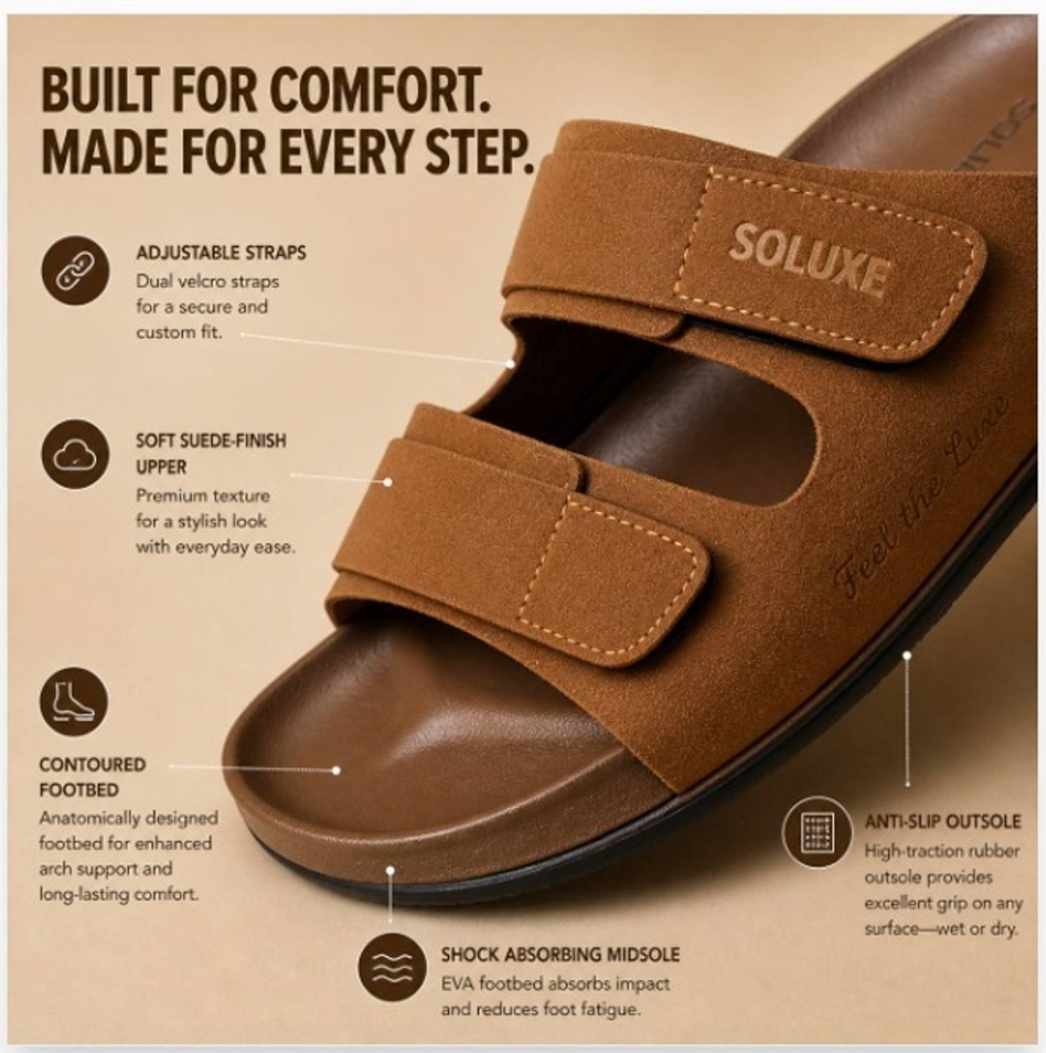 Soluxe Men Brown Sandals - Image 3