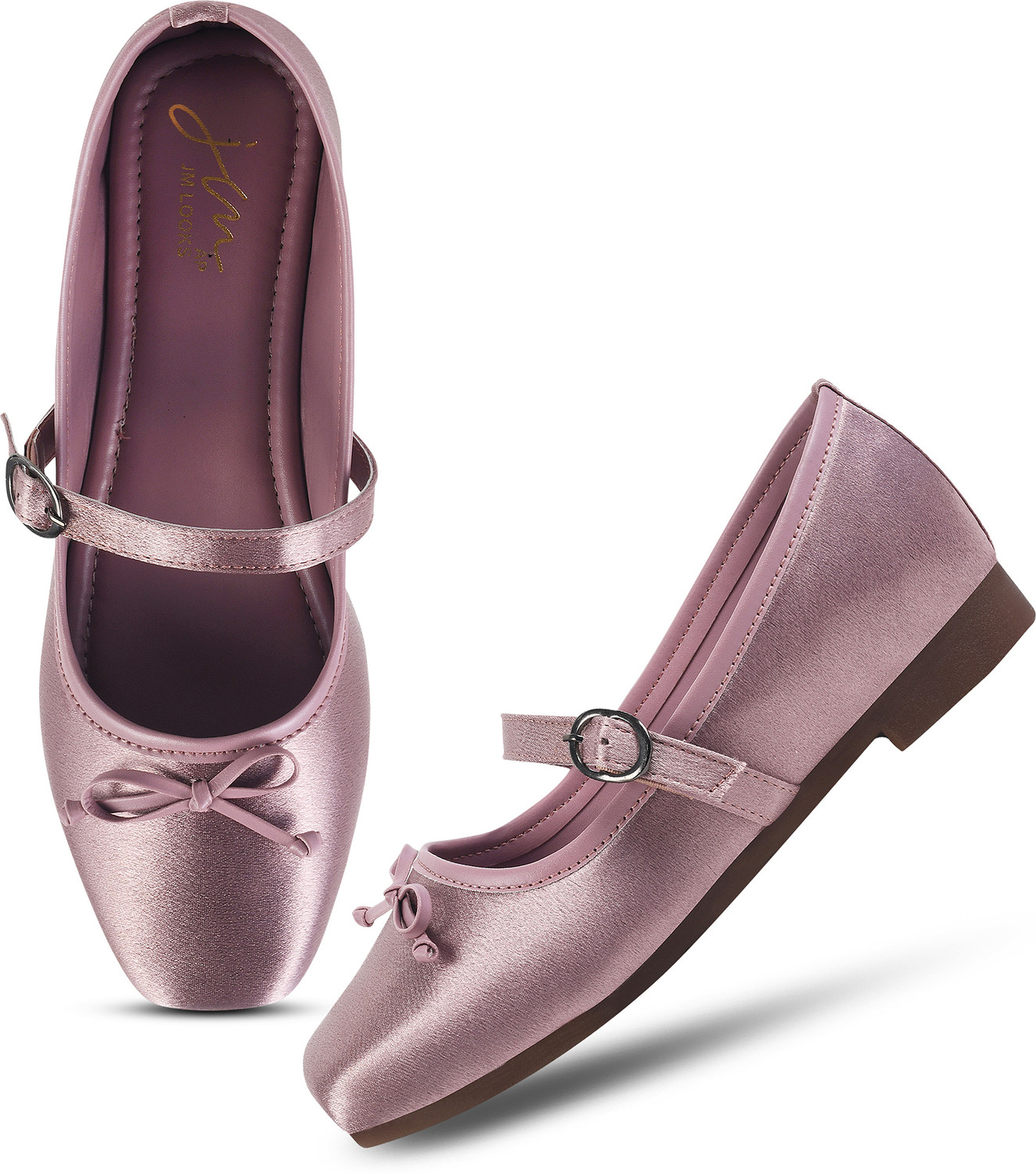 Image of jm looks Women JM Looks Metallic Mary Jane Buckle Shoes Bellies Sandal (Pink, 8)