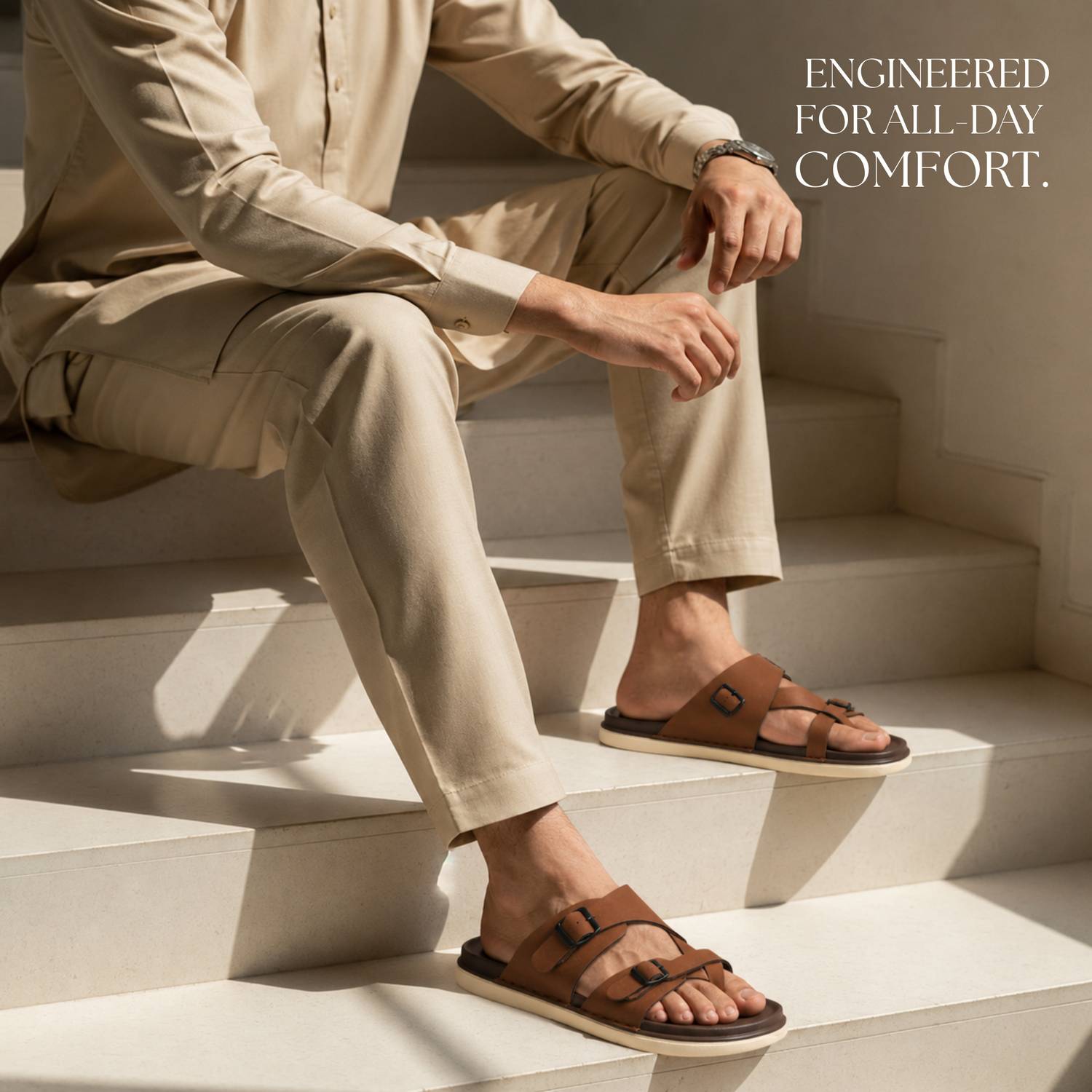 VEEFOX Men Brown Sandals - Image 2