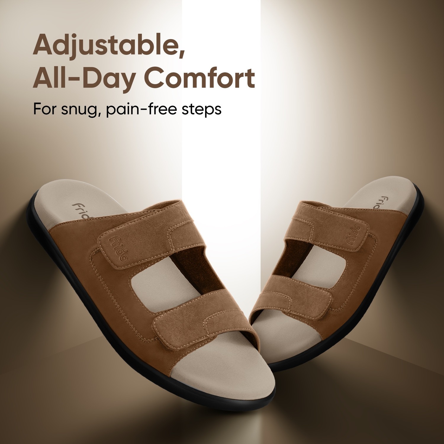 Image of Frido Comfort Dual Strap Footwear With Bounce Back Cushioned Footbed Adjustable Velcro Men Casual
