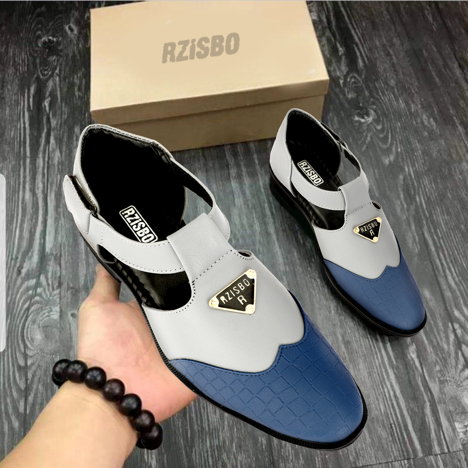 Image of Rzisbo Men Sandal (Blue, Grey, 8)