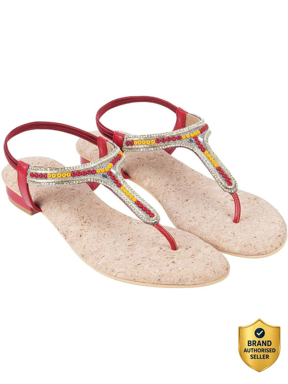 Image of MOCHI EmbellishedT-StrapFlatsWithBackstrap Women Heels