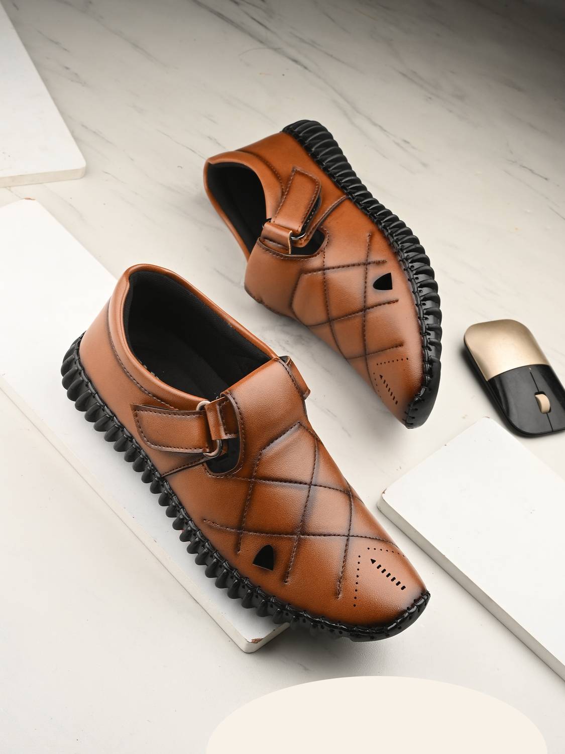 Bucik BCK8037 Lightweight Casual Soft Cushion Comfort Easy Solid Velcro Men Sandals