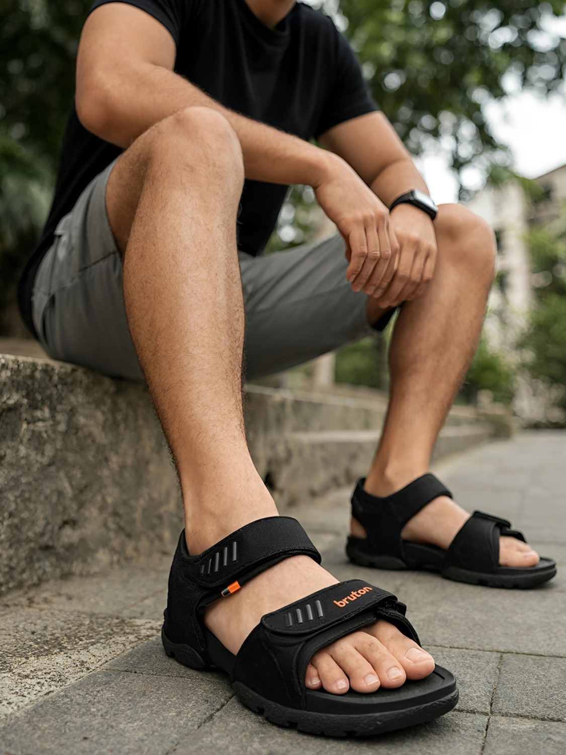Image of BRUTON Men Wedges Sandal (Black, 7)