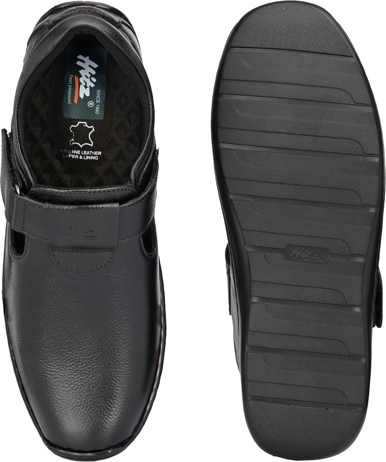 Image of Hitz Black Leather Shoe-Style Sandals Men Casual