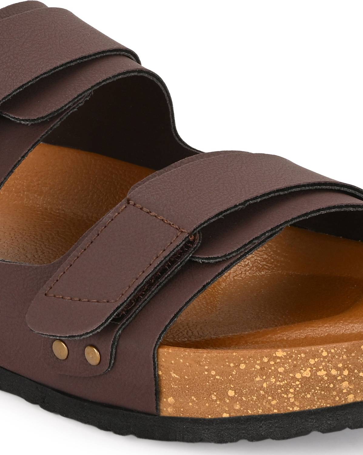 UNDERROUTE Men's Brown Dual Strap Buckle Sandals - Image 4