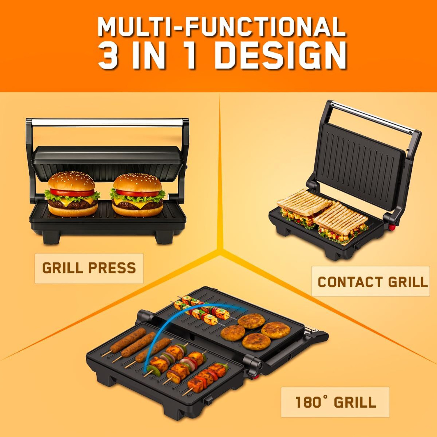 Image of Inalsa Grill Master|1000W|Sandwich Maker|Non-Stick Coated|180 Open Sandwich Griller| Grill Sandwich Maker