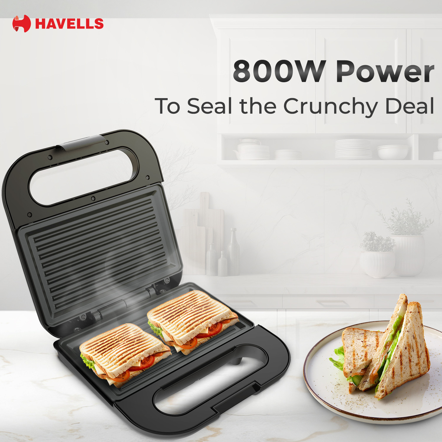Image of HAVELLS Quick Crunch Grill Sandwich Maker 800 W Power Indicator Light Grill Sandwich Maker