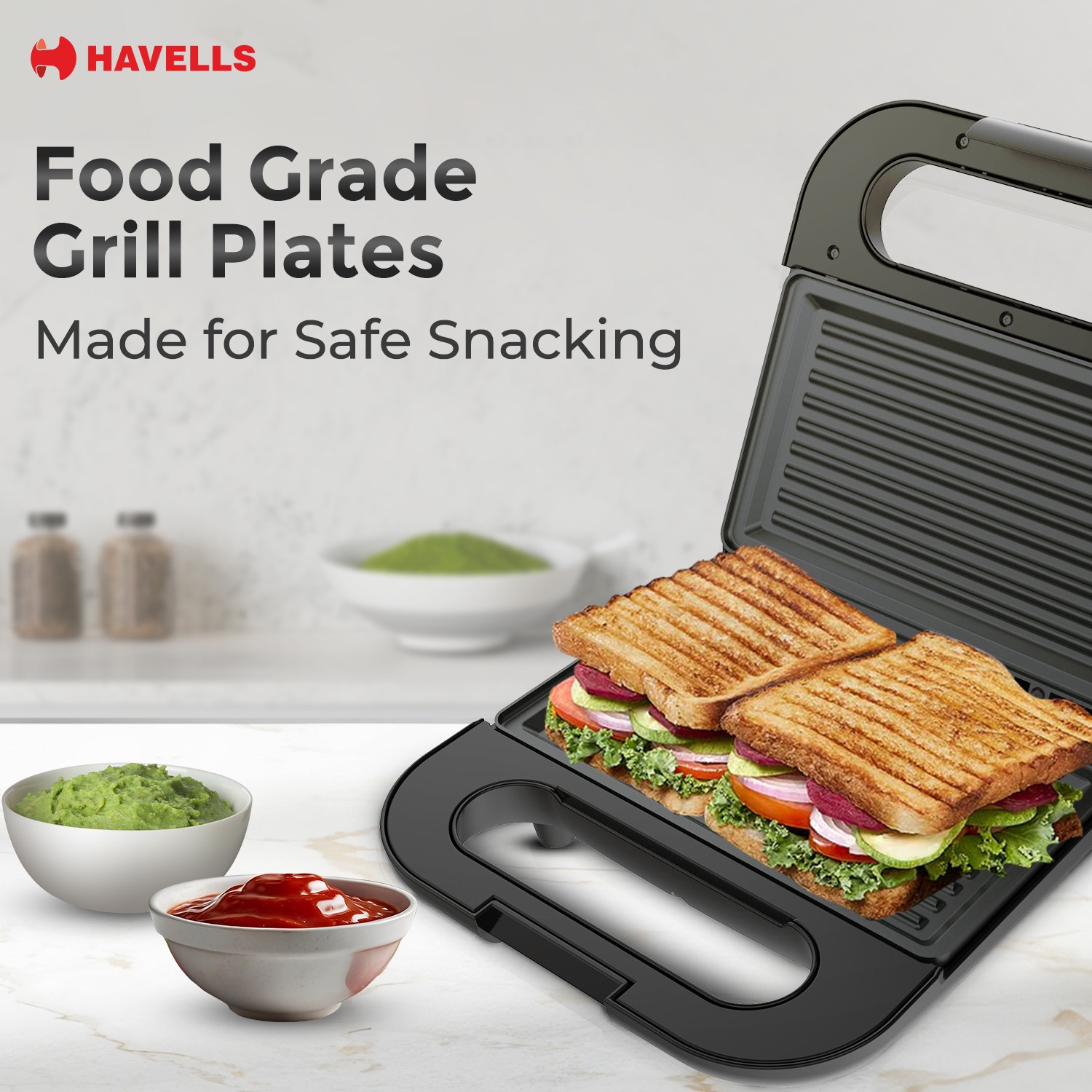 Image of HAVELLS Quick Crunch Grill Sandwich Maker 800 W Power Indicator Light Grill Sandwich Maker