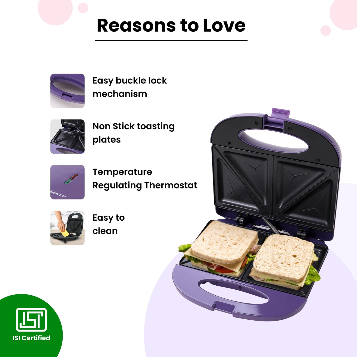 Image of The Better Home by Fumato Presswich 750W Sandwich Maker, 2 Slice Grill, Non-Stick Grill Plates,3- 1 Grill Sandwich Maker