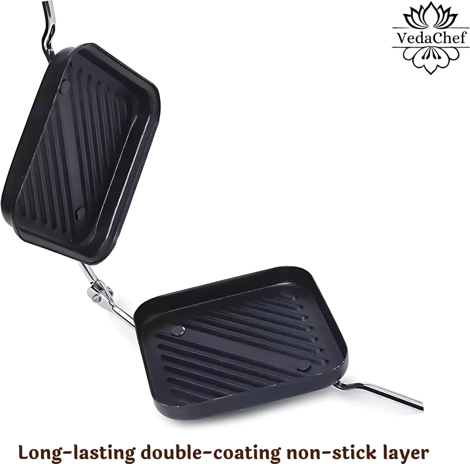Image of VedaChef by VedaChef Premium Non-Stick Grill Sandwich Toaster | Made in India | Griller | Black Grill Sandwich Maker