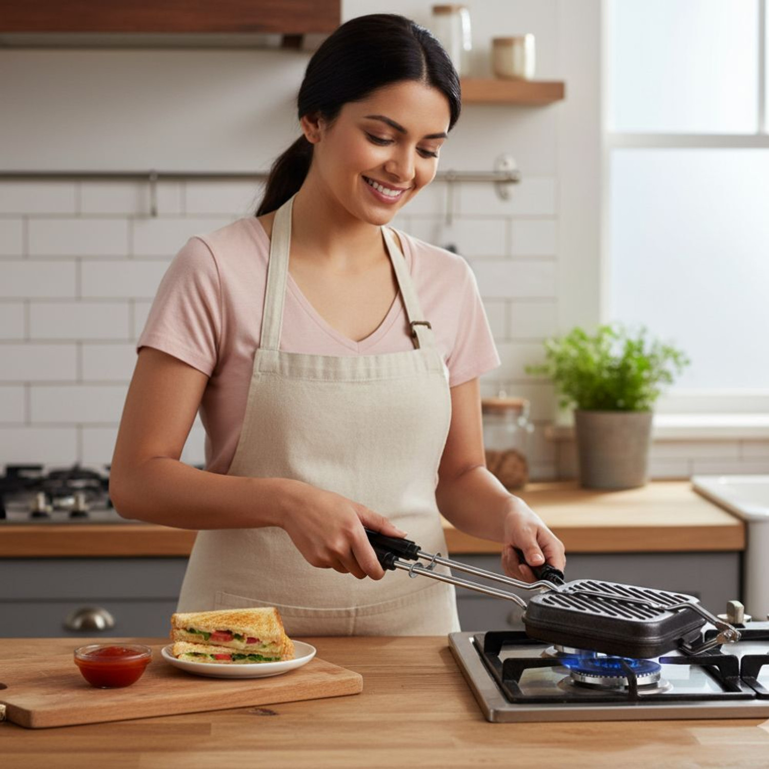 Image of Nestio by Nestio Gas Sandwich Maker Non-Stick bread toaster pack of 1 Grill, Toast