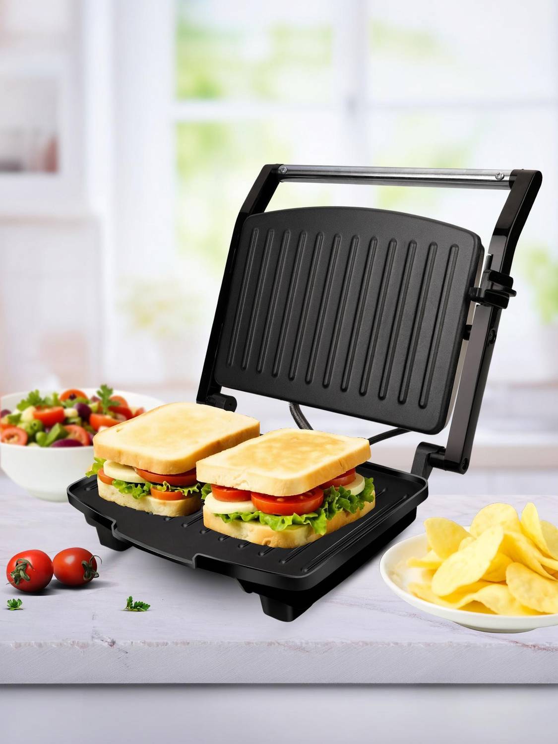 AGARO Royal Grill Sandwich Maker, Non Stick Coated Grill Plates, Stainless Steel Body Open Grill Sandwich Maker Price in India