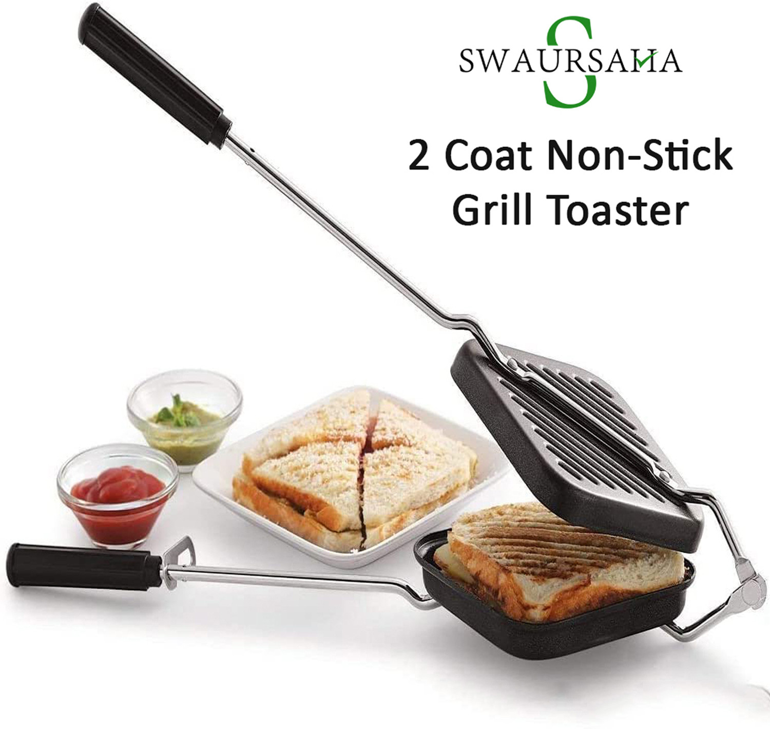 Image of SWAURSAHA by SWAURSAHA Grill Sandwich Toaster with Spatula & Brush| Double-Coated Sandwich Maker Grill, Toast