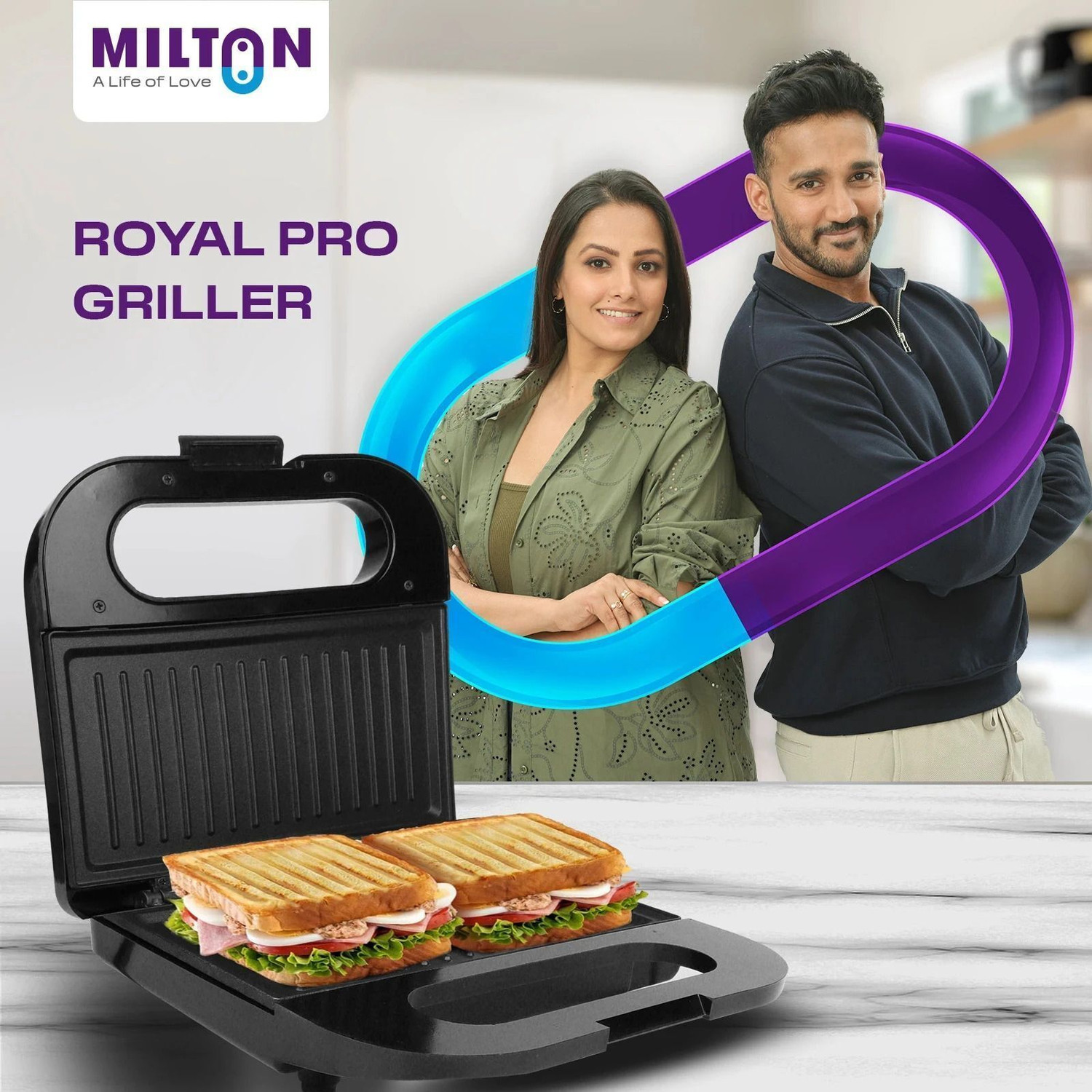 Image of MILTON Royal Pro Express 800W Toaster Griller Sandwich Maker Top Stainless Steel Body Toast Sandwich Maker