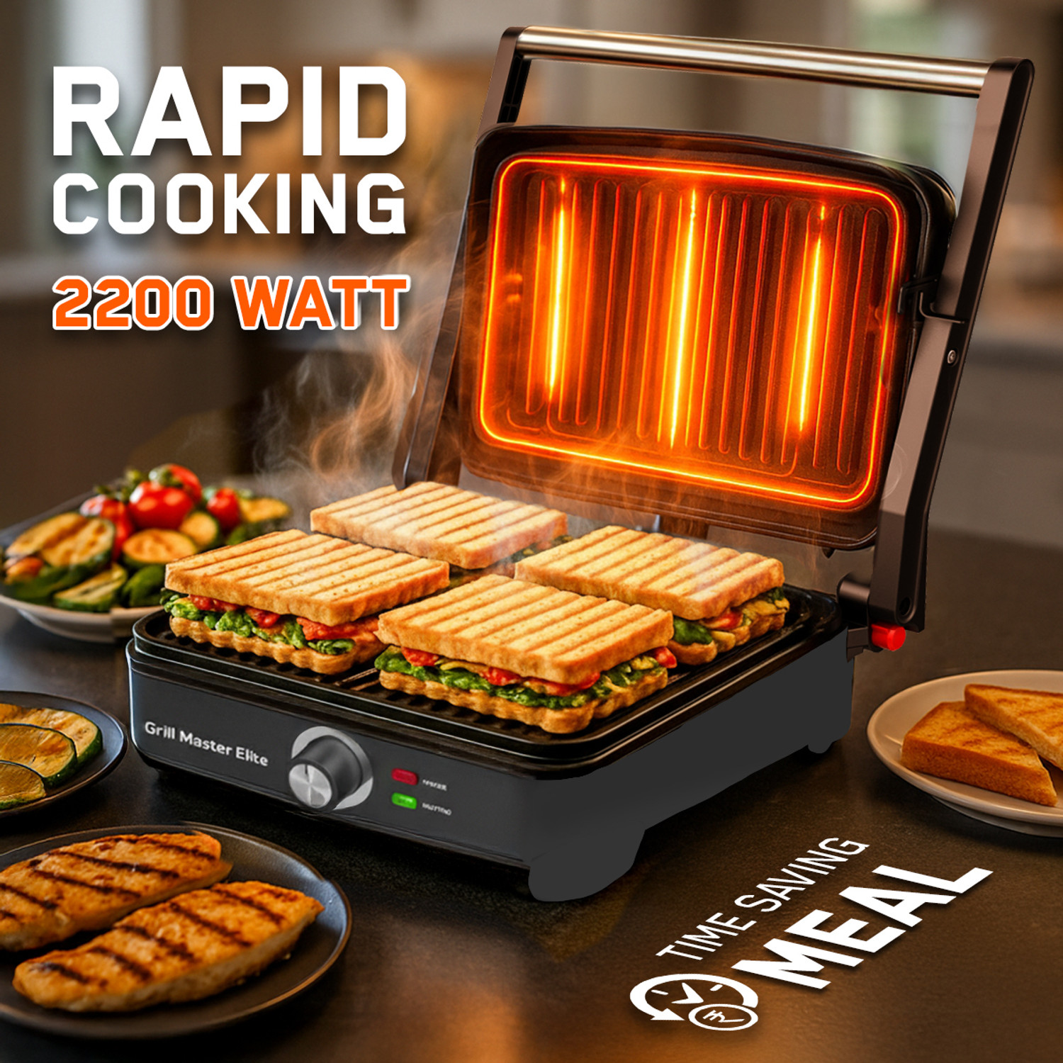 Image of Inalsa Grill Master Elite|Sandwich Maker|2200W|Large Cooking Surface|Griddle Function Grill Sandwich Maker