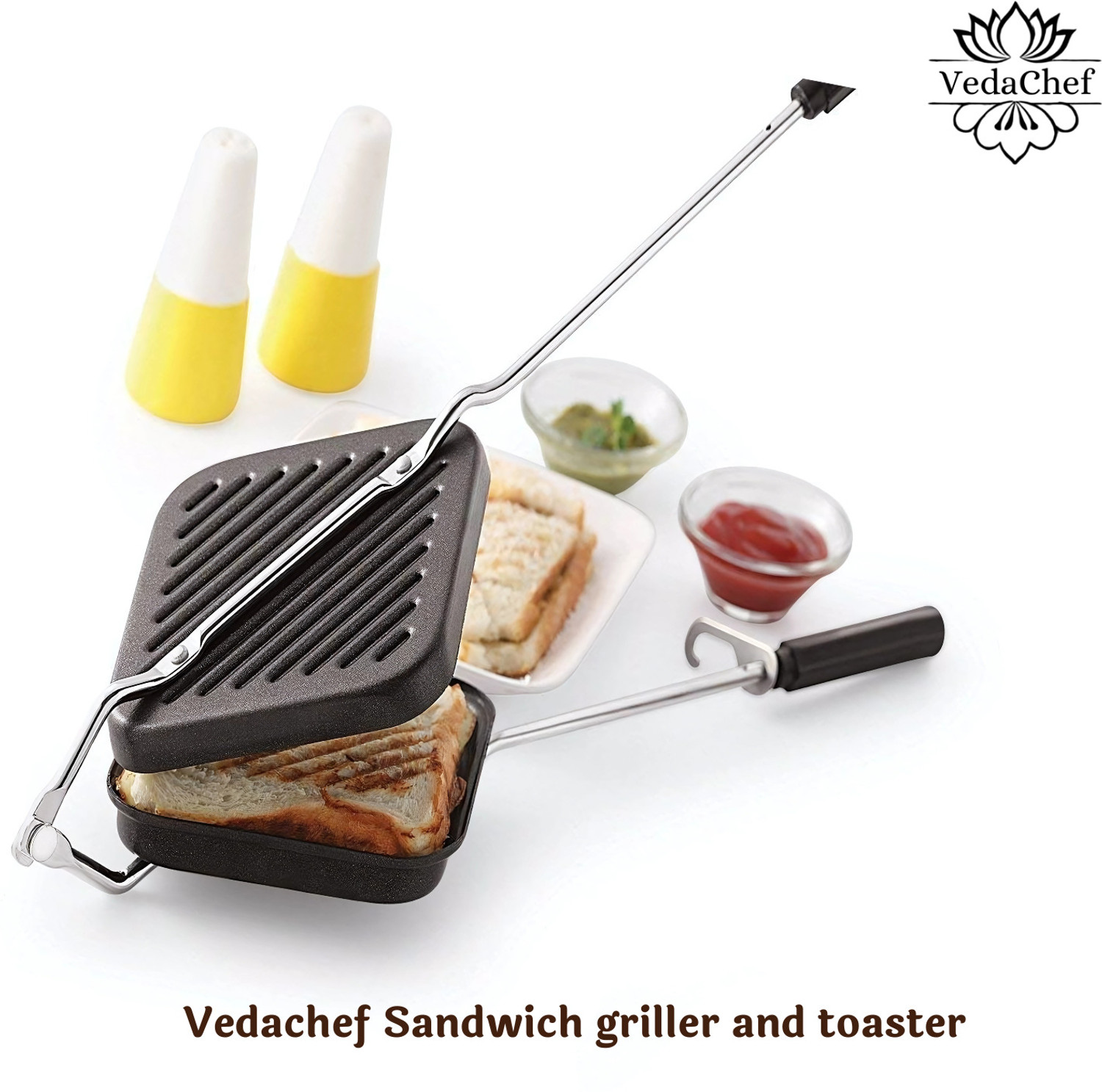 Image of VedaChef by VedaChef Premium Non-Stick Grill Sandwich Toaster | Made in India | Griller | Black Grill Sandwich Maker