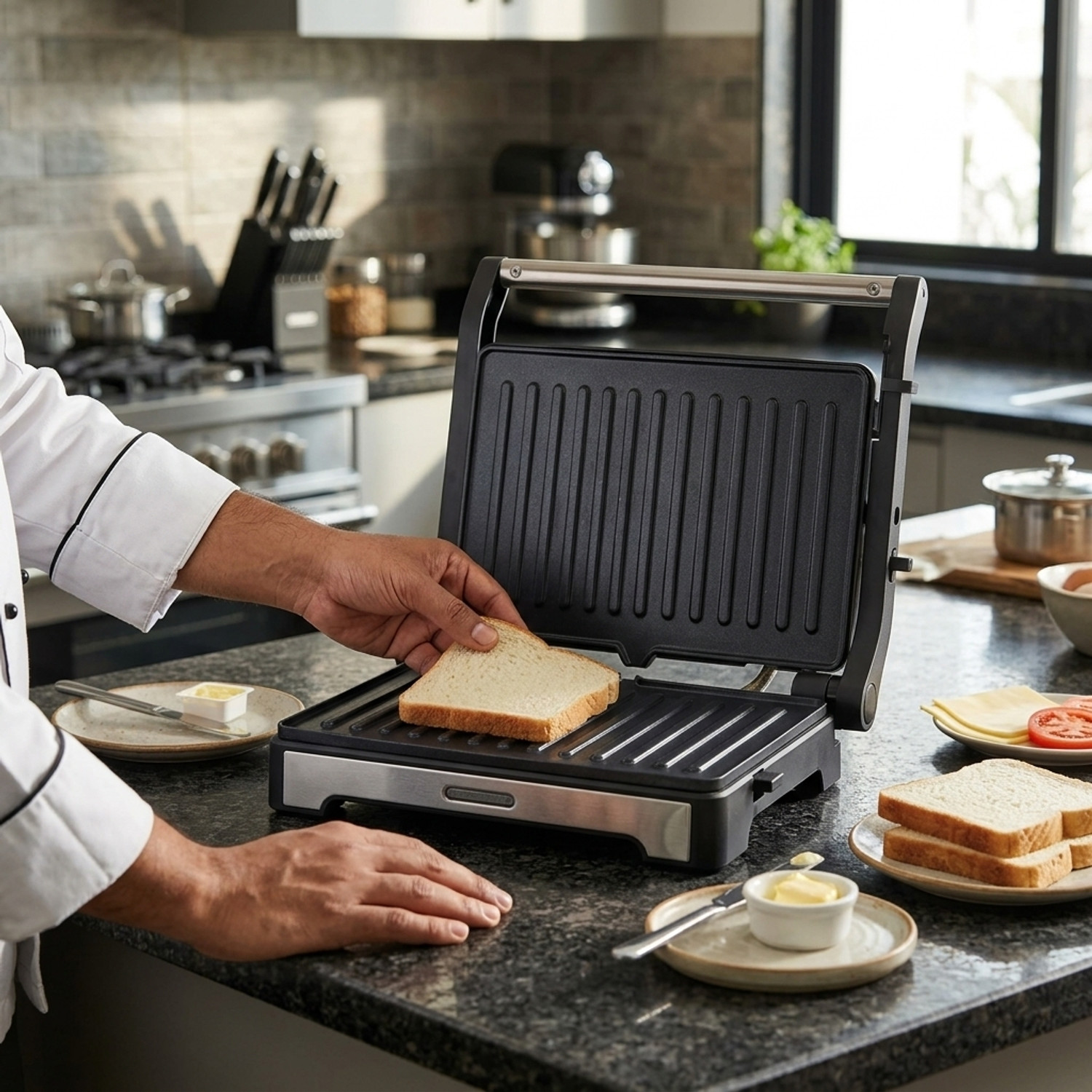 Image of Classic Essentials 1000W Sandwich Maker & Grill Toaster | Non-Stick Grill Plates | 180 Open Grill Grill, Toast