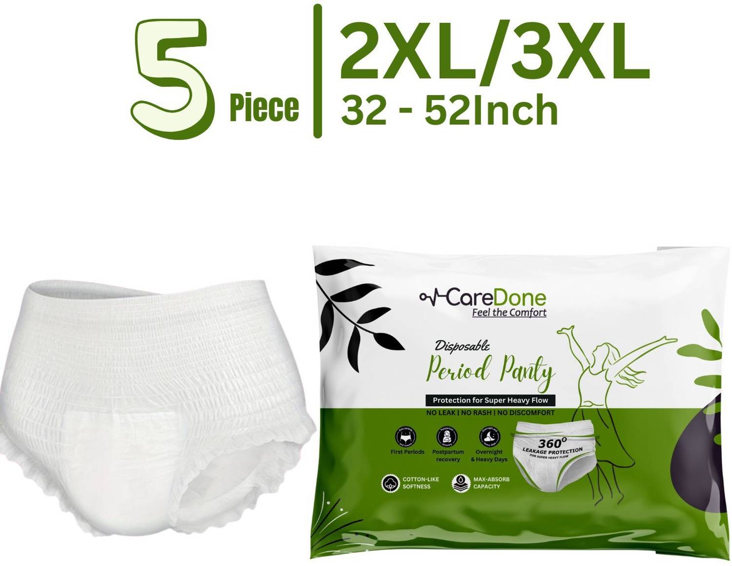 CareDone 360 Degree Coverage, 0% Leaks, High Absorbency For Heavy Flow Panty Sanitary Pad