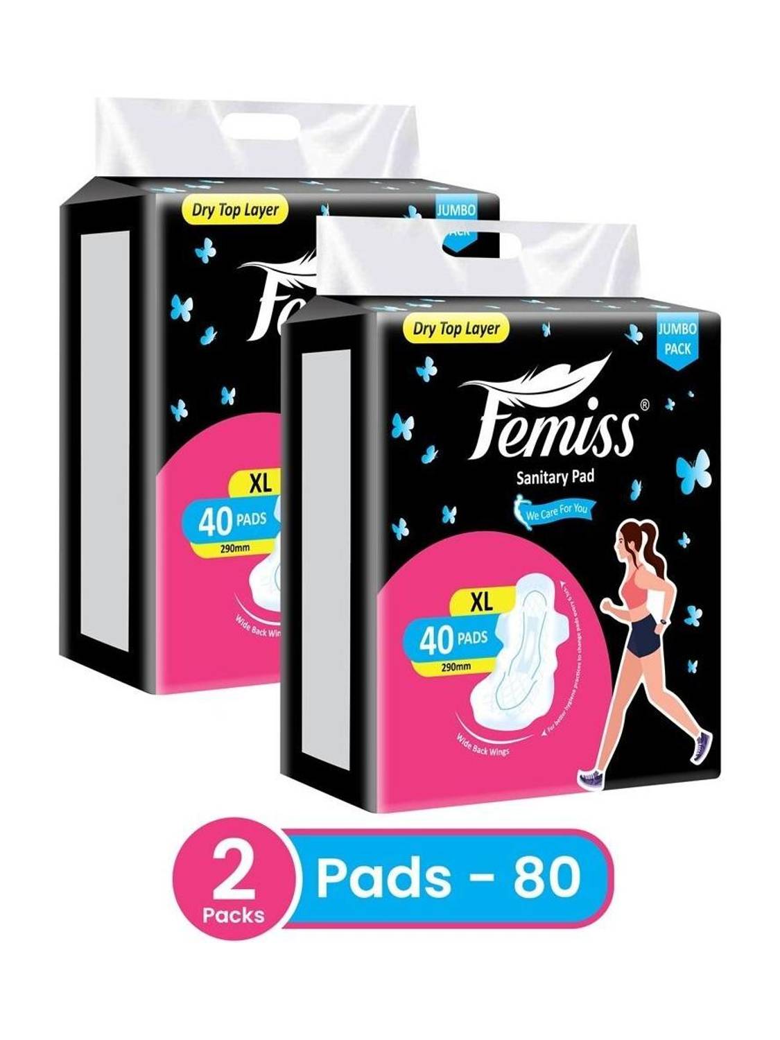 Femiss Soft & Rash Free for Women & Girl Trifold 40 Sanitary Pads (XL-290MM) Pack of 2 Sanitary Pad