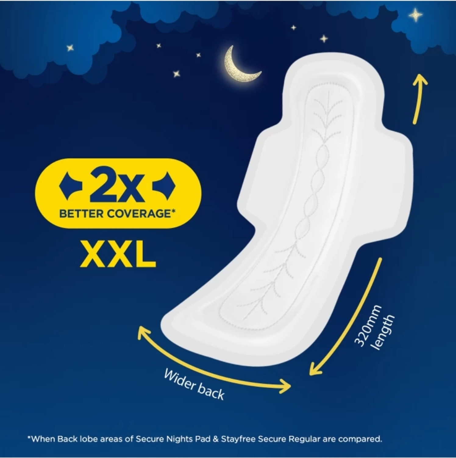 Image of STAYFREE Secure Nights|Cottony Comfort|Upto 100% leakage protection|Odour Control Sanitary Pad (Pack of 40)