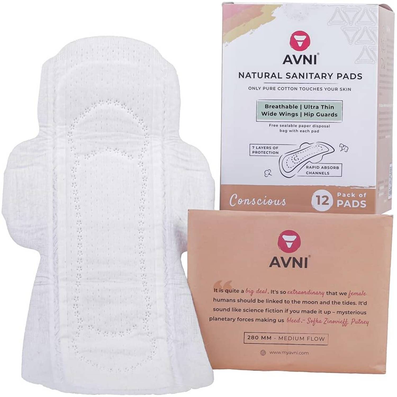 Avni 280 MM Cotton Disposable pad with paper diposal bags Sanitary Pad